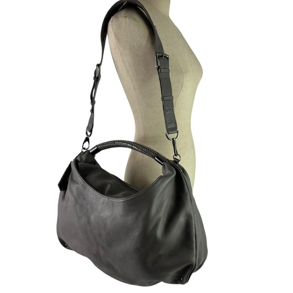 Genuine KENNETH COLE Grey Pebbled Slouchy Leather Shoulder Bag Crossbody - Picture 2 of 11